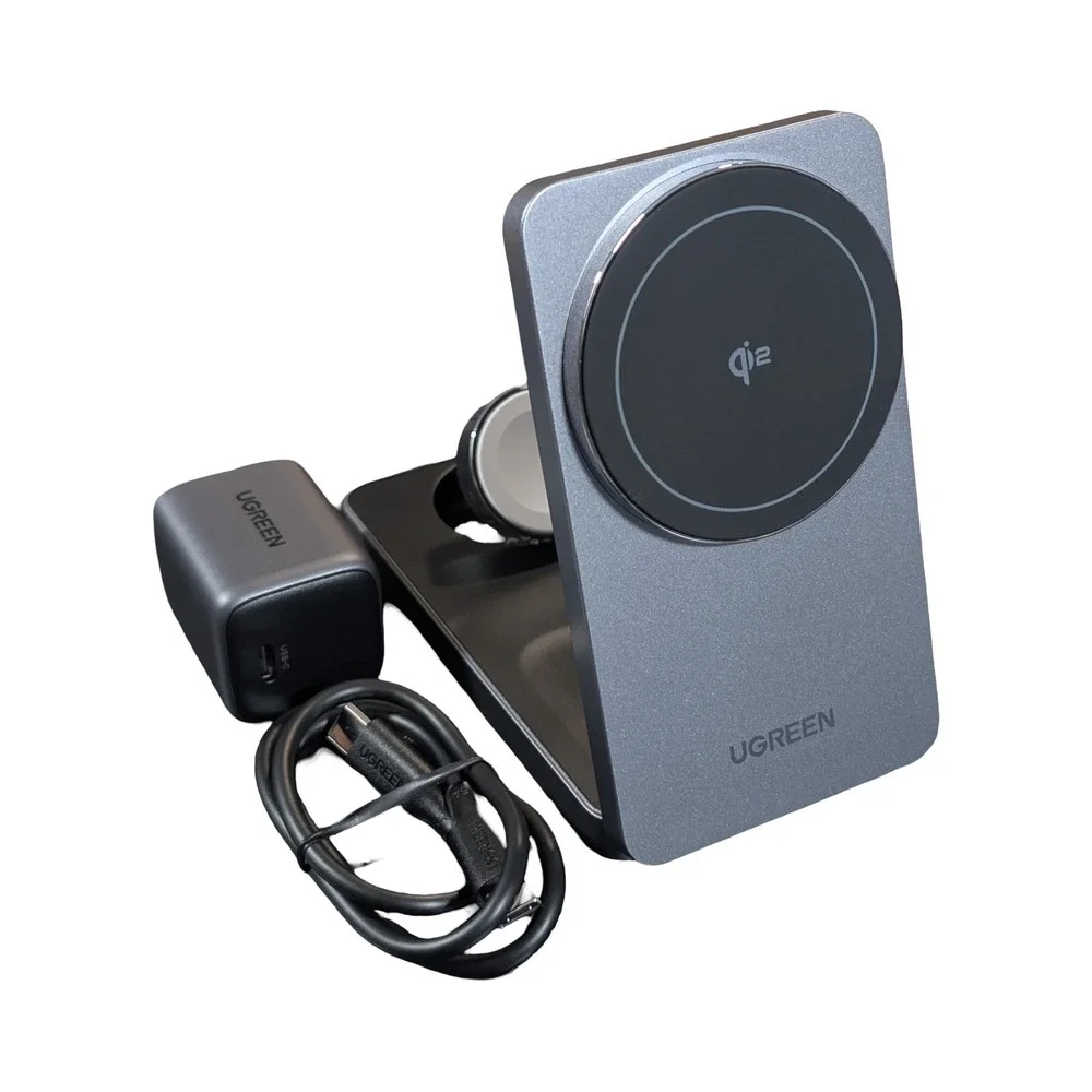 Mm7O UGREEN‎ MagFlow Qi2 15W 3-in-1 Magnetic Foldable Wireless Charger W707 Gray